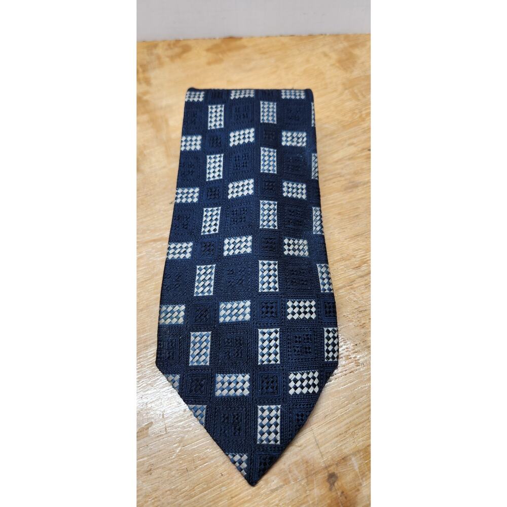 VTG Ermenegildo Zegna Navy Geometric 100% Woven‎ Silk Tie 58x3.75